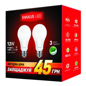 Светодиодная лампа Maxus 2-LED-335-01 A65 12W 3000K 220V E27 AP